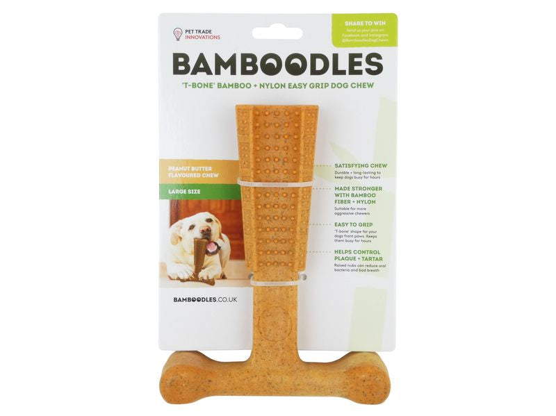 BAMBOODLES T-BONE CHEW LGE PEANUT BUTTER 7"