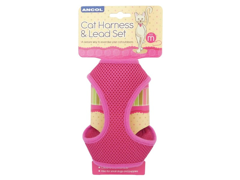 CAT HARNESS & LEAD SET PINK MEDIUM