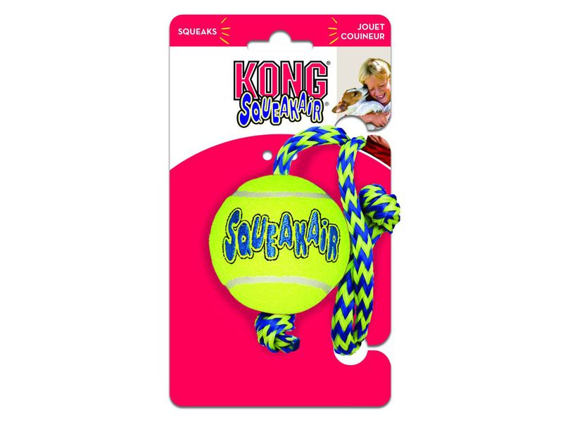 KONG AIR SQUEAKER TENNIS BALL W/ROPE MED
