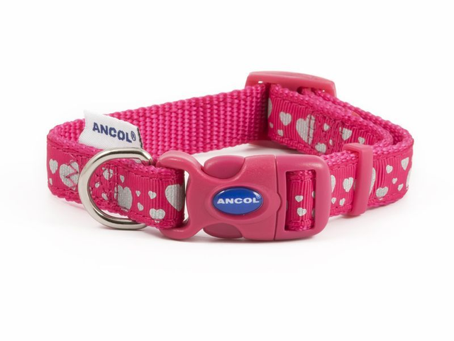 PINK REFLECTIVE HEARTS ADJ COLLAR 1-2
