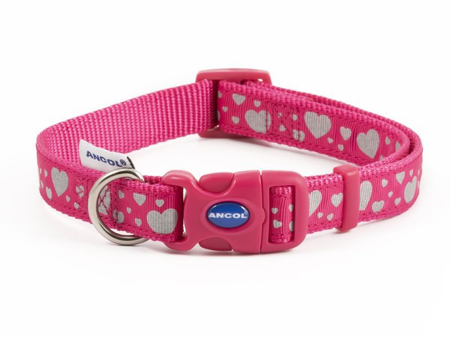 PINK REFLECTIVE HEARTS ADJ COLLAR 2-5