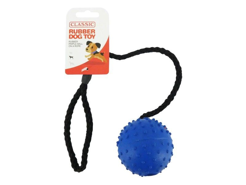 RUBBER PIMPLE BALL & ROPE 7CM 2.5"