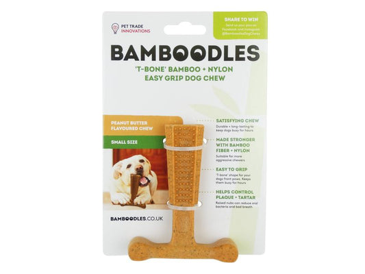 BAMBOODLES T-BONE CHEW SML PEANUT BUTTER 4"