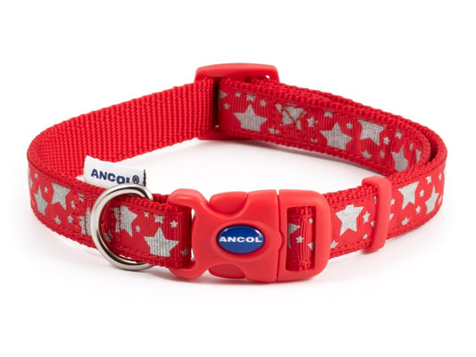 STARS REFLECTIVE ADJ COLLAR RED S2-5