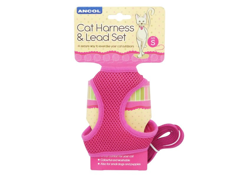 CAT HARNESS & LEAD SET PINK SMALL