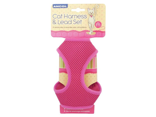 CAT HARNESS & LEAD SET PINK MEDIUM